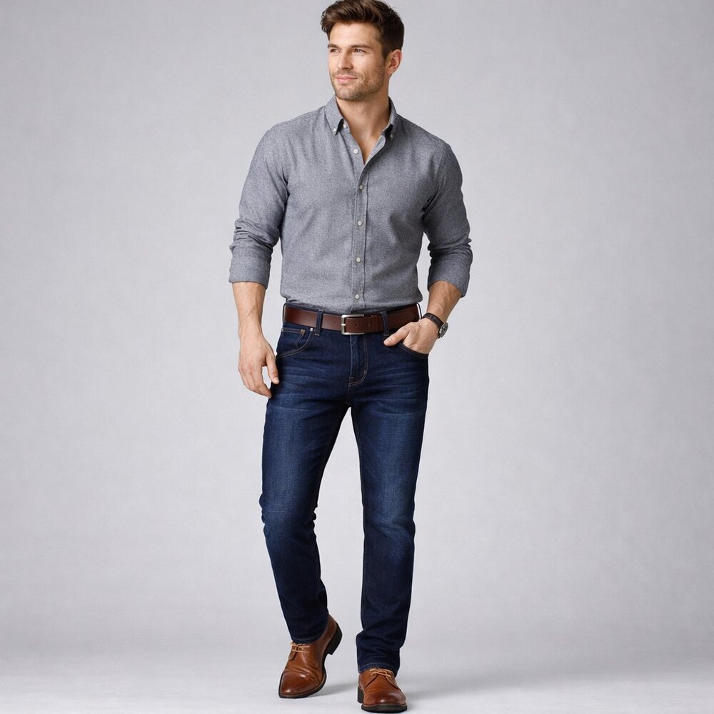 Dark Blue Stretch Jeans Straight Leg for Men Wear them to work or relax at home